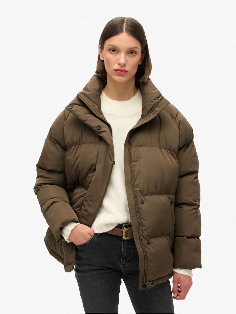 Superdry Warm Brown Mid Length Puffer Jacket - Image 3 of 6