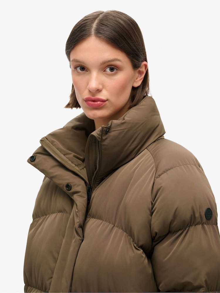 Superdry Warm Brown Mid Length Puffer Jacket - Image 4 of 6