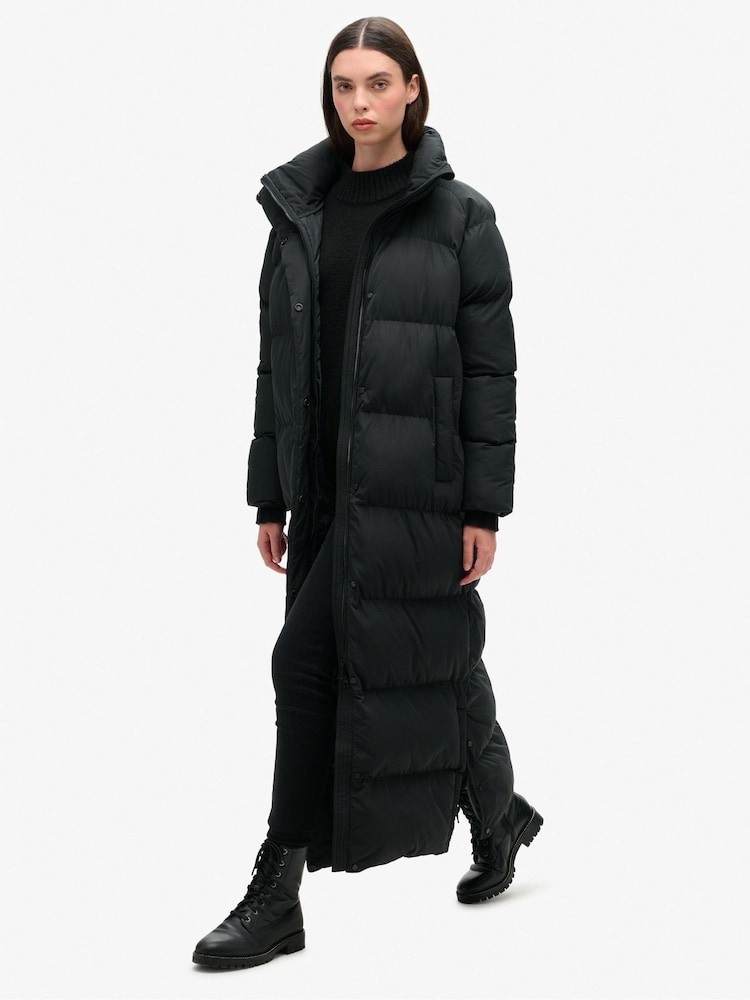 Superdry Black Maxi Longline Puffer Jacket - Image 2 of 5