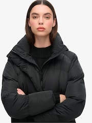 Superdry Black Maxi Longline Puffer Jacket - Image 3 of 5