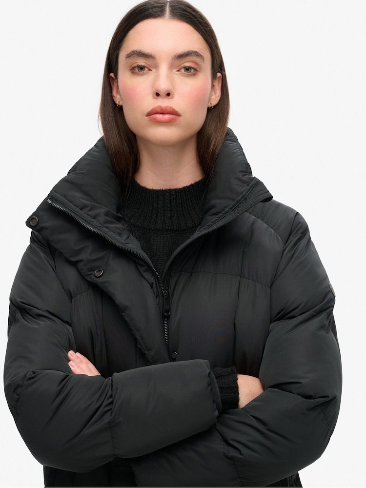 Superdry Black Maxi Longline Puffer Jacket - Image 3 of 5