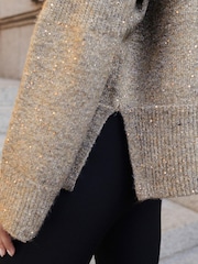Neutral Sequin High Neck Long Sleeve Jumper - Image 3 of 5