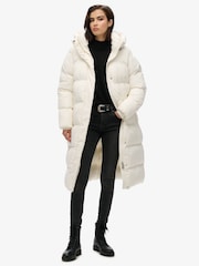 Superdry Star White Longline Hooded Puffer Coats - Image 1 of 7