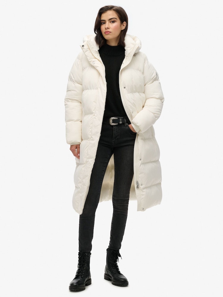 Superdry Star White Longline Hooded Puffer Coats - Image 1 of 7