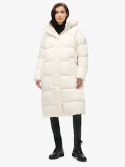 Superdry Star White Longline Hooded Puffer Coats - Image 2 of 7