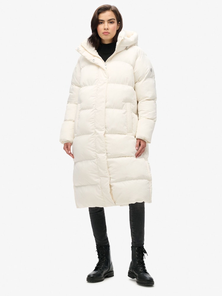 Superdry Star White Longline Hooded Puffer Coats - Image 2 of 7