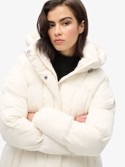 Superdry Star White Longline Hooded Puffer Coats - Image 4 of 7