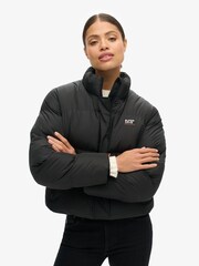 Superdry Black Sports Puffer Cropped Jacket - Image 1 of 5