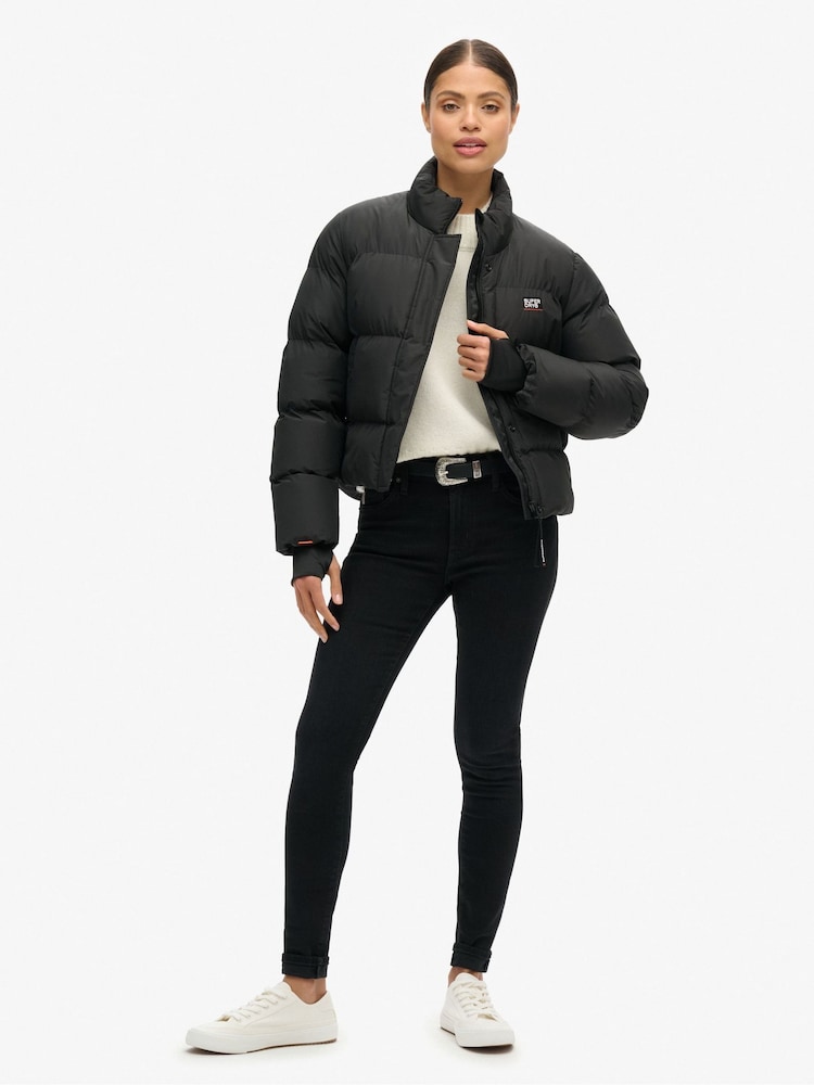 Superdry Black Sports Puffer Cropped Jacket - Image 2 of 5