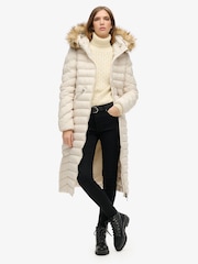 Rainy Day Grey - Superdry Fuji Faux Fur Hooded Longline Coat - Image 1 of 4