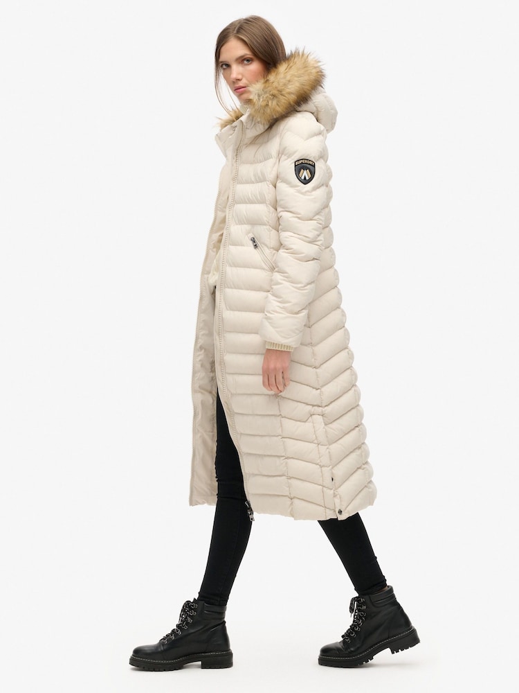 Rainy Day Grey - Superdry Fuji Faux Fur Hooded Longline Coat - Image 2 of 4