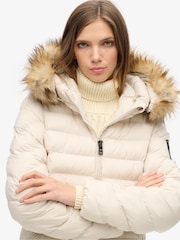 Rainy Day Grey - Superdry Fuji Faux Fur Hooded Longline Coat - Image 3 of 4