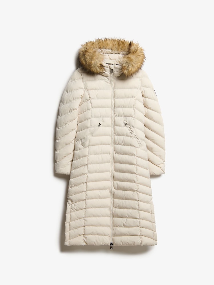 Rainy Day Grey - Superdry Fuji Faux Fur Hooded Longline Coat - Image 4 of 4
