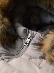 Superdry Moonlight Grey Fuji Faux Fur Hood Padded Mid Length Jacket - Image 10 of 10