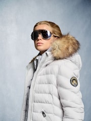 Superdry Moonlight Grey Fuji Faux Fur Hood Padded Mid Length Jacket - Image 3 of 10