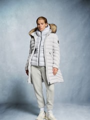 Superdry Moonlight Grey Fuji Faux Fur Hood Padded Mid Length Jacket - Image 4 of 10