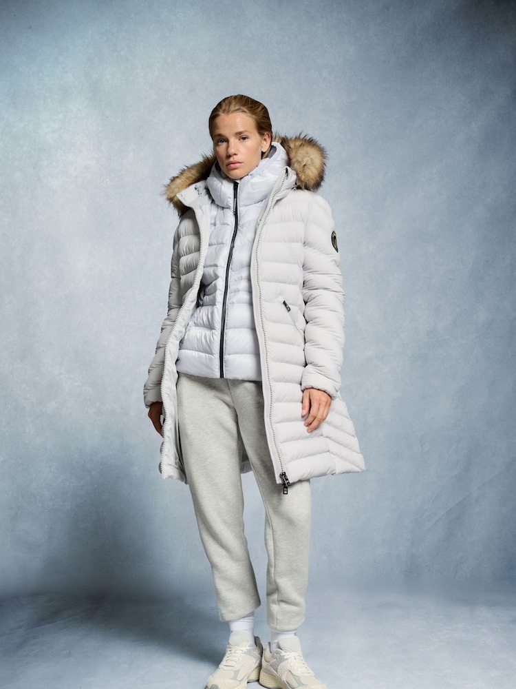 Superdry Fuji Faux Fur Hood Padded Mid Length Jacket - Image 4 of 10