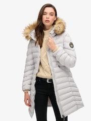 Superdry Moonlight Grey Fuji Faux Fur Hood Padded Mid Length Jacket - Image 5 of 10