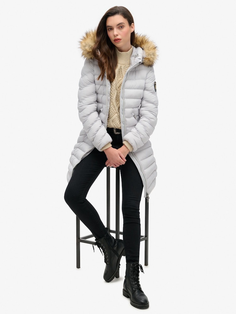 Superdry Fuji Faux Fur Hood Padded Mid Length Jacket - Image 6 of 10