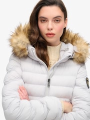Superdry Moonlight Grey Fuji Faux Fur Hood Padded Mid Length Jacket - Image 7 of 10