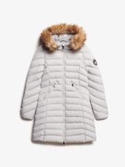 Superdry Moonlight Grey Fuji Faux Fur Hood Padded Mid Length Jacket - Image 8 of 10