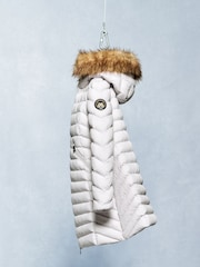 Superdry Moonlight Grey Fuji Faux Fur Hood Padded Mid Length Jacket - Image 9 of 10