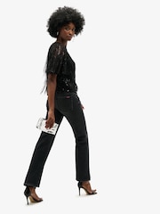 Superdry Black Sheer Short Sleeve Sequin Top - Image 2 of 5