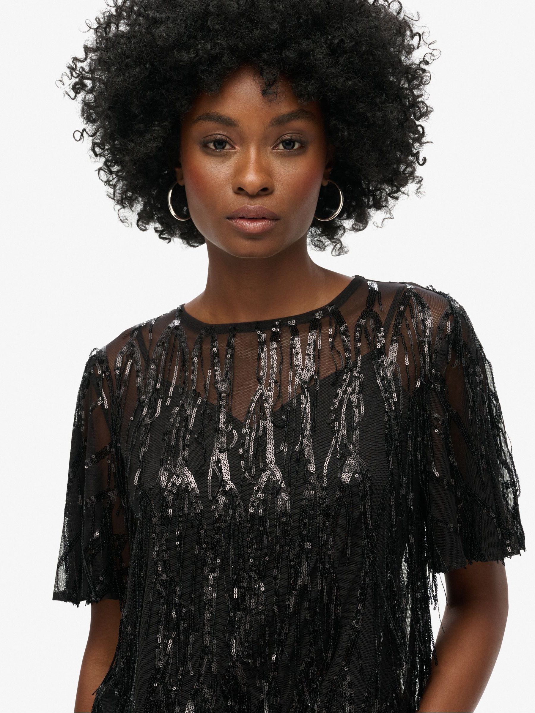 black sheer sequin top