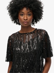 Superdry Black Sheer Short Sleeve Sequin Top - Image 3 of 5
