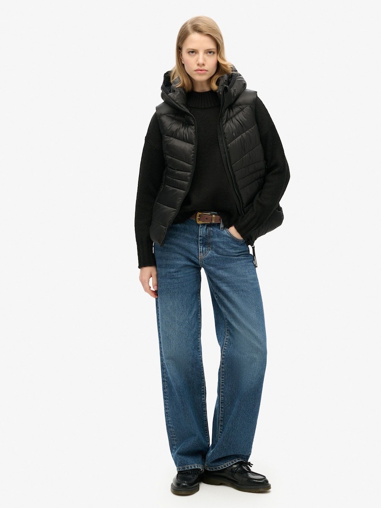 Superdry Black Hooded Fuji Quilt Padded Gilet Jacket - Image 2 of 8