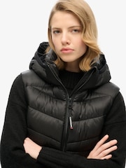 Superdry Black Hooded Fuji Quilt Padded Gilet Jacket - Image 3 of 8
