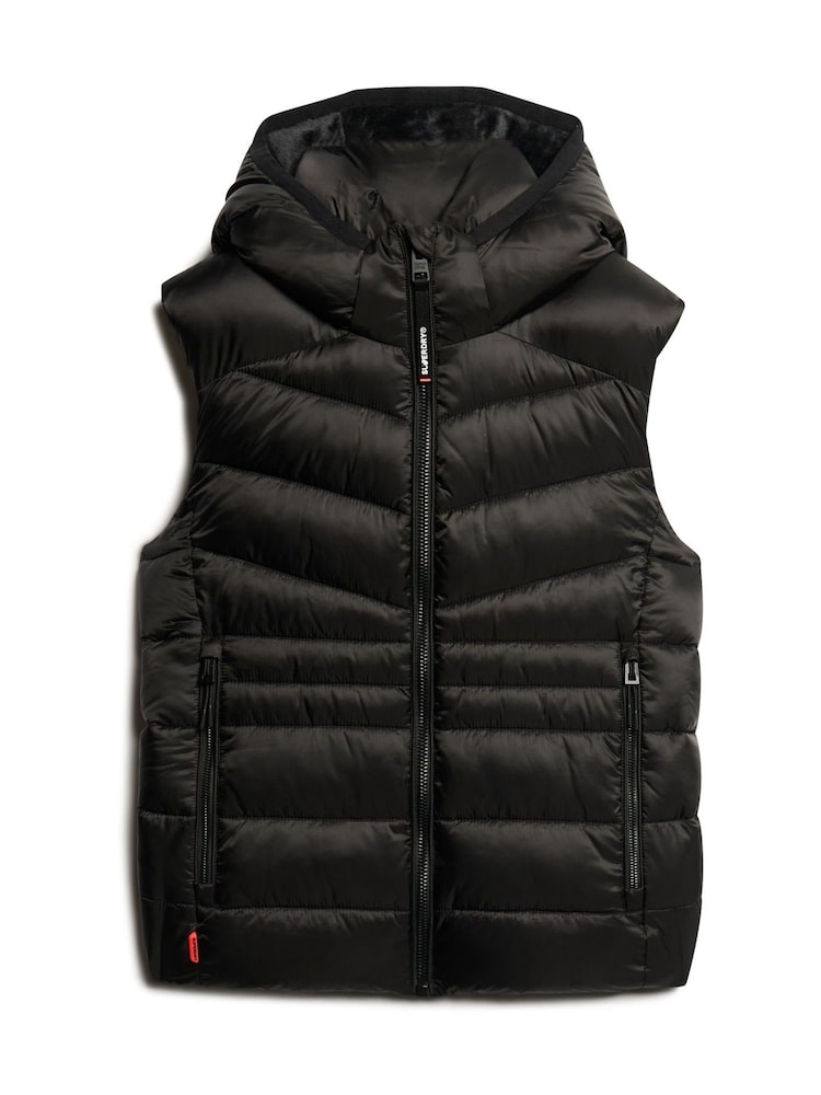 Superdry Black Hooded Fuji Quilt Padded Gilet Jacket - Image 5 of 8