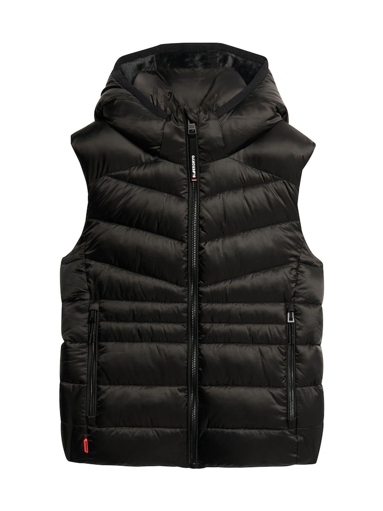 Superdry Black Hooded Fuji Quilt Padded Gilet Jacket - Image 6 of 8
