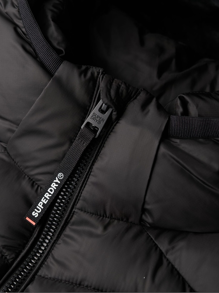 Superdry Black Hooded Fuji Quilt Padded Gilet Jacket - Image 7 of 8
