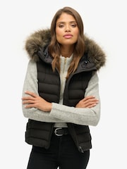 Superdry Black Fuji Faux Fur Hooded Gilet - Image 3 of 5