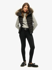 Superdry Black Fuji Faux Fur Hooded Gilet - Image 4 of 5