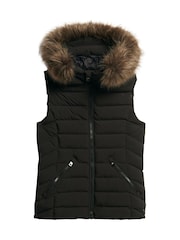 Superdry Black Fuji Faux Fur Hooded Gilet - Image 5 of 5