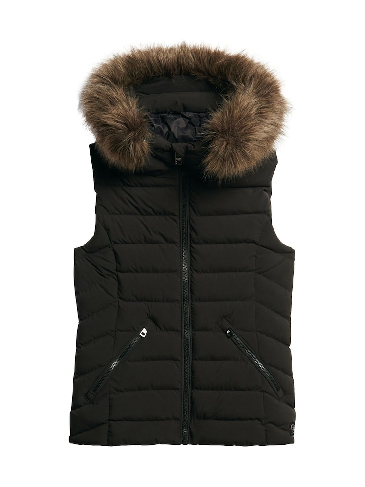 Superdry Black Fuji Faux Fur Hooded Gilet - Image 5 of 5 Superdry Black Fuji Faux Fur Hooded Gilet - Image 5 of 5