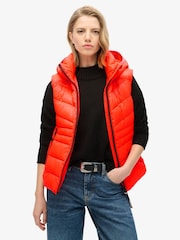 Superdry Volcanic Coral Hooded Fuji Quilt Padded Gilet Jacket - Image 1 of 5