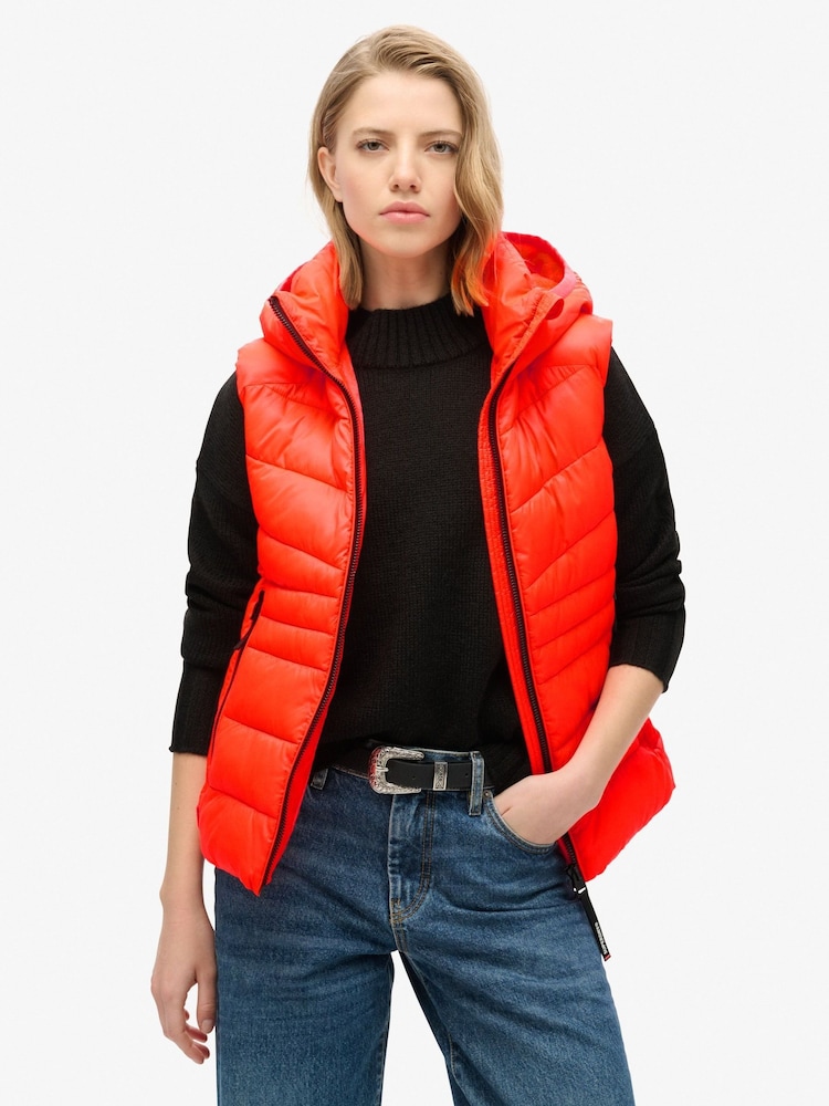 Superdry Volcanic Coral Hooded Fuji Quilt Padded Gilet Jacket - Image 1 of 5