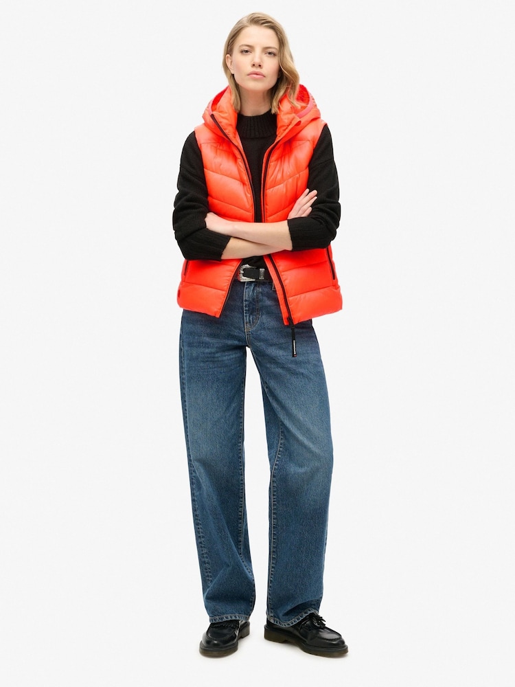 Superdry Volcanic Coral Hooded Fuji Quilt Padded Gilet Jacket - Image 2 of 5