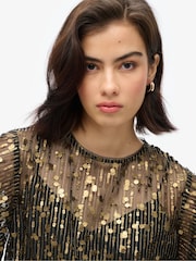 Superdry Gold Sheer Short Sleeve Sequin Top - Image 3 of 5