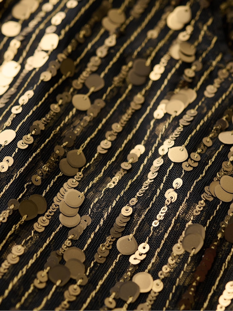 Superdry Gold Sheer Short Sleeve Sequin Top - Image 5 of 5