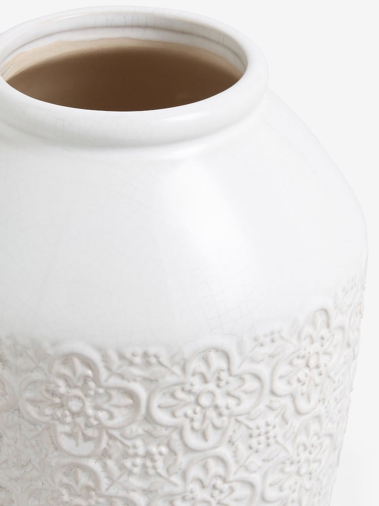 White Tile Embossed Medium Ceramic Vase - Image 5 of 5 White Tile Embossed Medium Ceramic Vase - Image 5 of 5