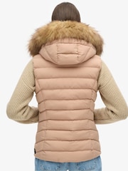 Superdry Winter Taupe Fuji Faux Fur Hooded Gilet - Image 2 of 5