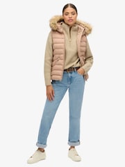 Superdry Winter Taupe Fuji Faux Fur Hooded Gilet - Image 3 of 5