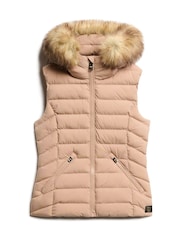 Superdry Winter Taupe Fuji Faux Fur Hooded Gilet - Image 4 of 5