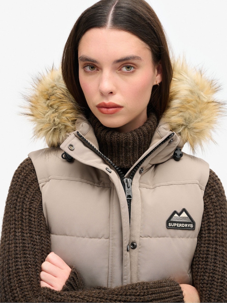 Jayley Hooded Gilet Red Faux Fur Gilet Buy Superdry Deep Beige