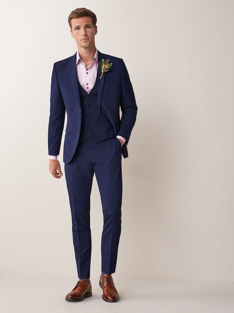 Bright Blue Tailored Fit Two Button Suit Jacket - Image 3 of 7