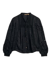 Superdry Black 100% Cotton Woven Lace Long Sleeve Blouse - Image 5 of 5